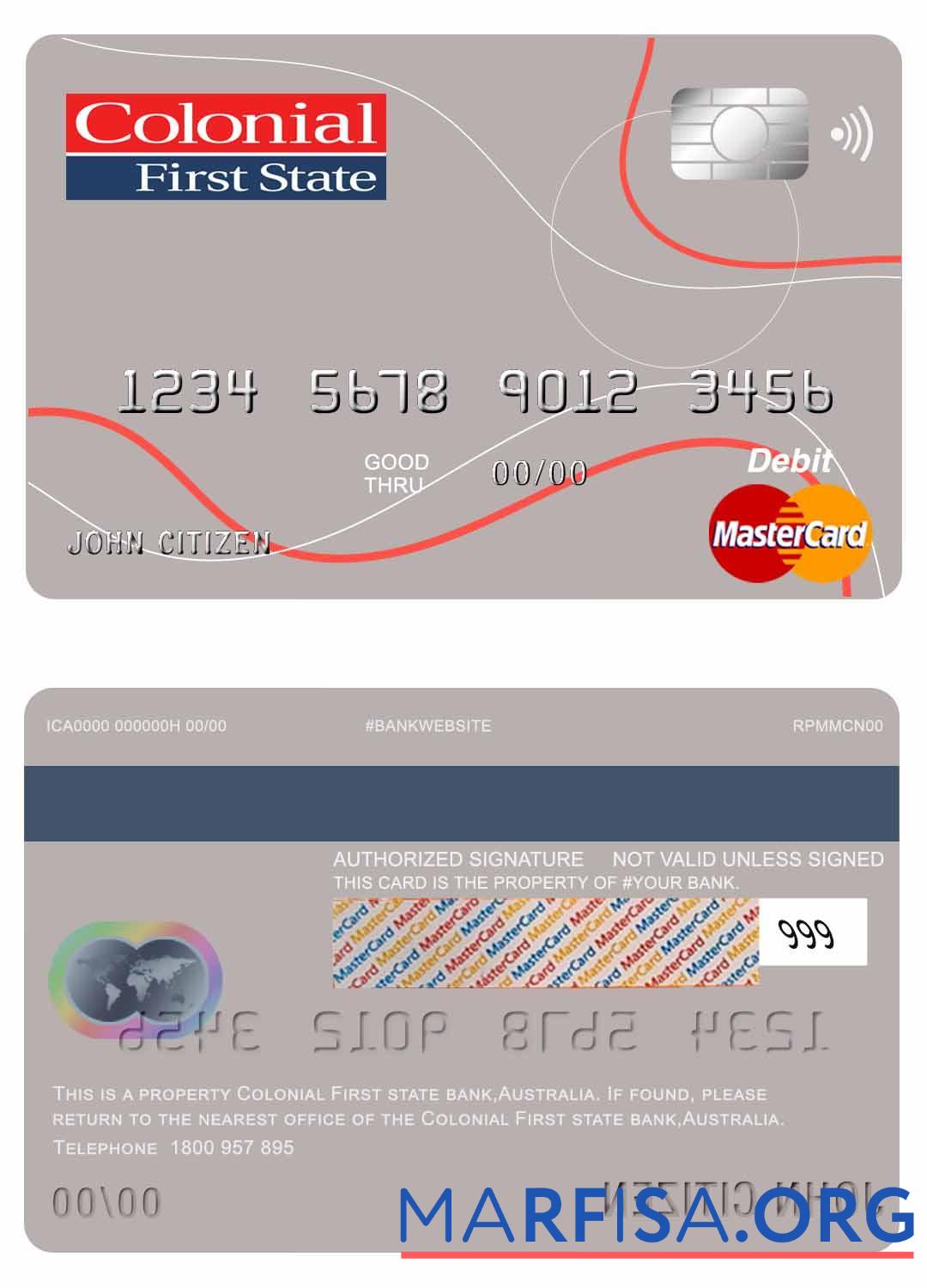 Blank Australia Colonial First State Bank mastercard example